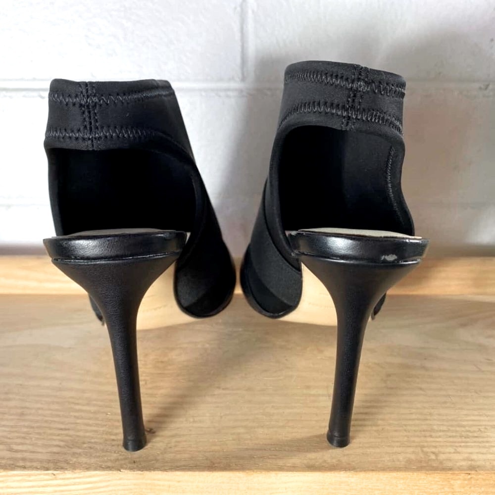 KAREN MILLEN Leather Black Open Toe Bootie Heels - Picture 4 of 6